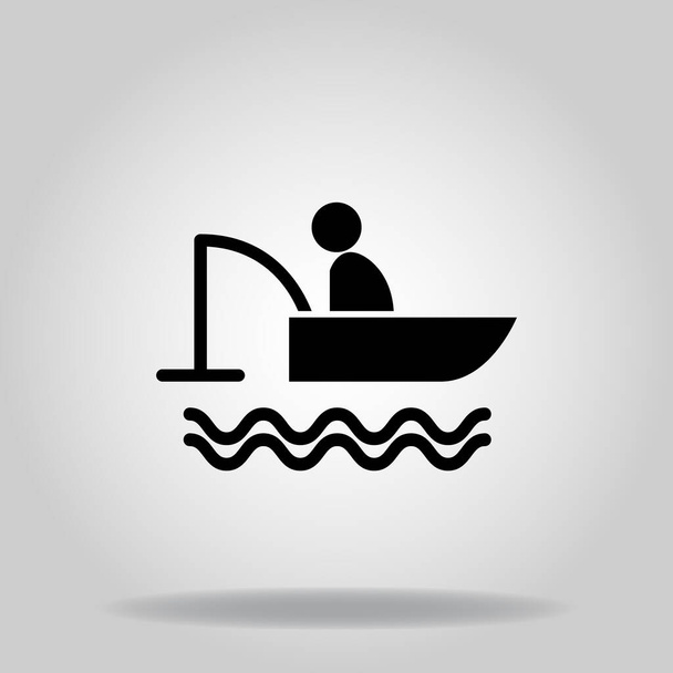 Логотип або символ значка рибальського човна з чорним стилем заповнення
 - Вектор, зображення