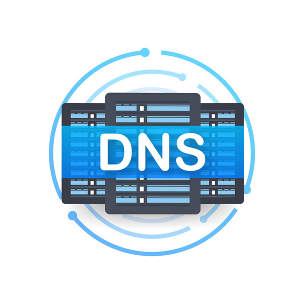 DNS Domain Name System Server. Έννοια παγκόσμιου δικτύου επικοινωνιών. Ιστού έννοια αναζήτησης. Εικονογράφηση διανύσματος. - Διάνυσμα, εικόνα