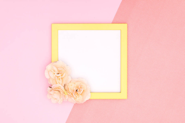 Decorative photo frame on pink background - Фото, изображение