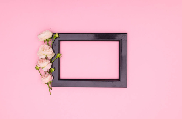 Decorative photo frame on pink background - Фото, изображение