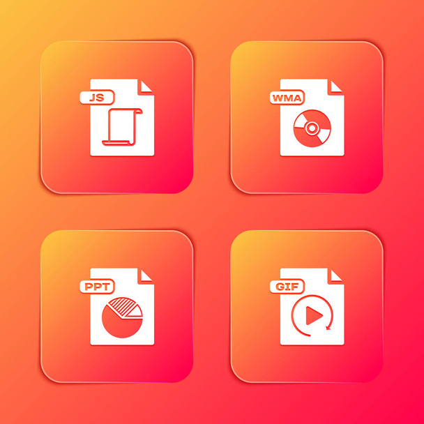 Set JS file document, WMA, PPT and GIF icon. Vector. - Vector, Image