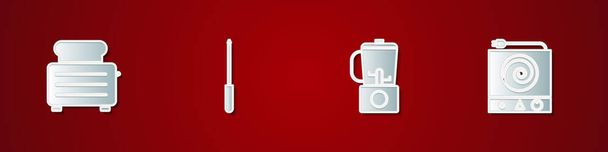 Set Toaster with toasts, Knife sharpener, Blender and Electric stove icon. Vector. - Vector, Image