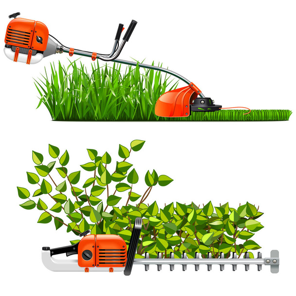 Vector Mowing Lawns and Bushes isolated on white background - Vecteur, image