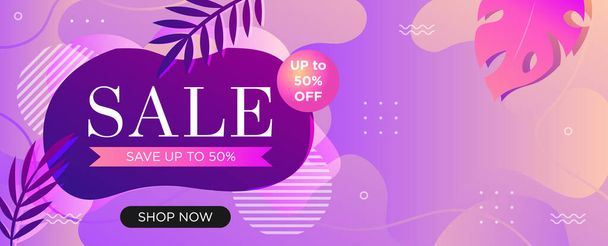 Super sale web banner template for social media promotions. Special 50 percent discount offer poster, vector illustration with copy space - Vector, imagen