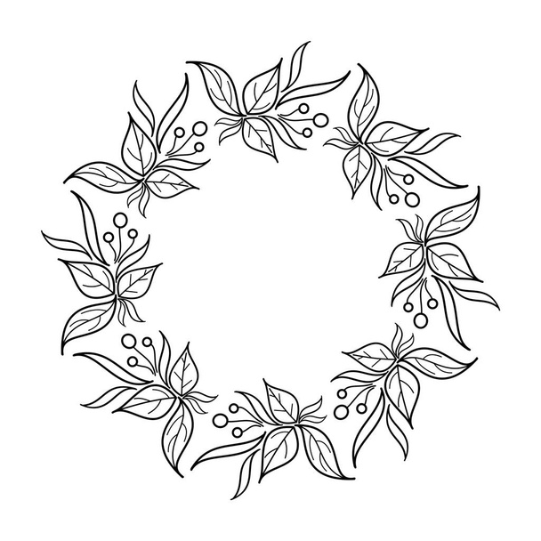 Line art of Christmas wreath on white background. - Zdjęcie, obraz