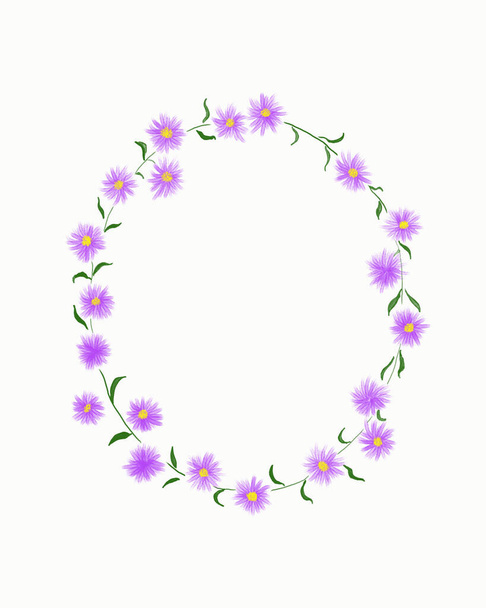 Digitální ručně kreslené fialové květy věnec design na bílém pozadí. - Fotografie, Obrázek
