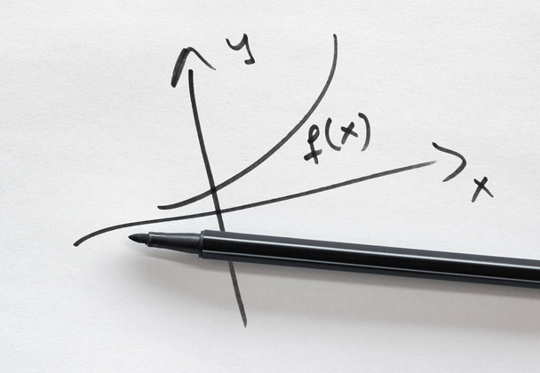 Gráfico desenhado à mão de uma função arbitrariamente escolhida e uma caneta de feltro - Foto, Imagem