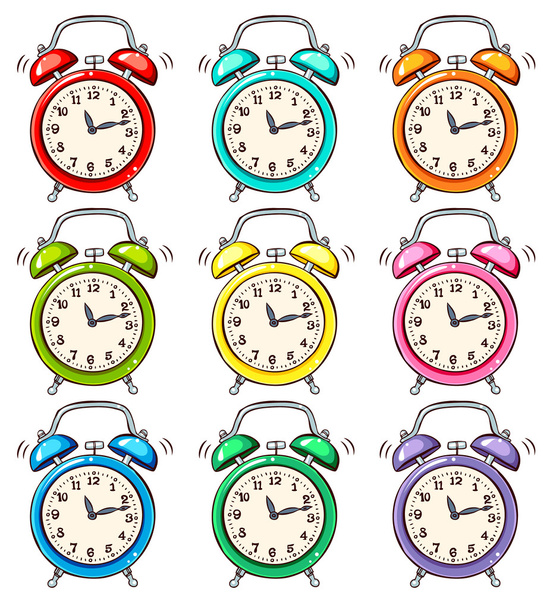 Set of ringing alarm clock - Vector, Image
