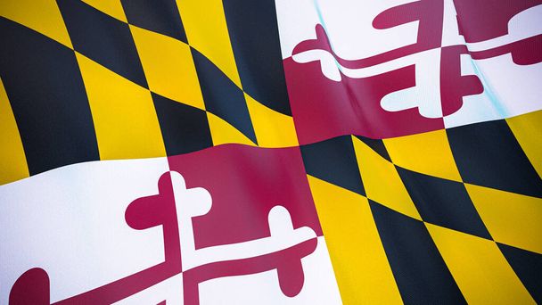La bandera ondeante de Maryland. Ilustración 3D de alta calidad. Perfecto para noticias, reportajes, eventos.  - Foto, Imagen