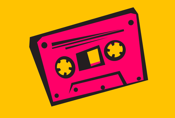 Estilo disco. Antiguo cassette de audio. Dibujo vectorial para logotipo e ilustraciones. - Vector, imagen