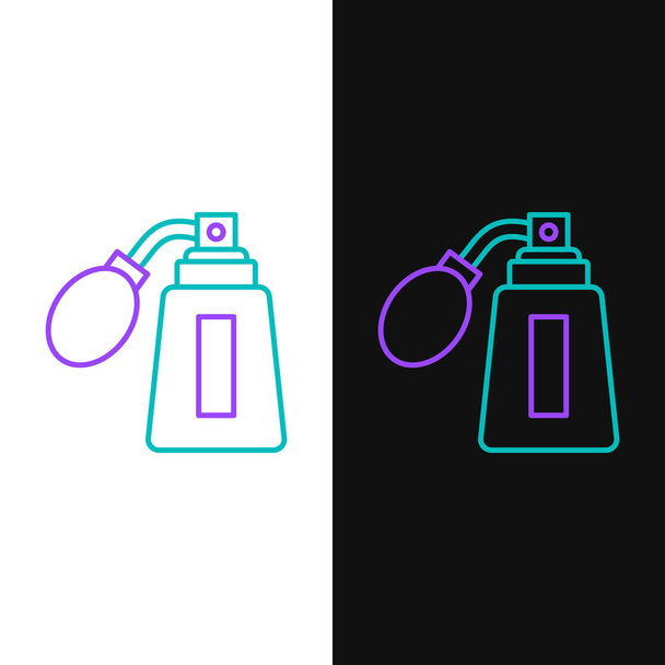 Beyaz ve siyah arkaplanda izole edilmiş atom ikonu olan çizgi traş losyonu şişesi. Parfüm spreyi ikonu. Erkek parfüm şişesi. Renkli taslak konsepti. Vektör. - Vektör, Görsel