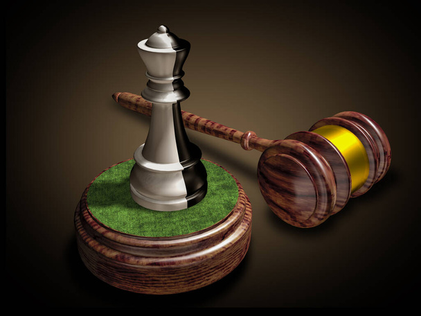 Yargıcın çekici ve siyah-beyaz satranç taşı. Vatan haini, Shion. 3B görüntüleme. - Fotoğraf, Görsel