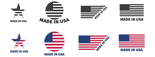 Set di etichette made in USA. Elemento isolato vettoriale. Emblema americano. - Vettoriali, immagini