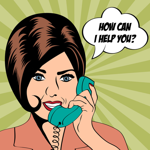 woman chatting on the phone, pop art illustration - Vector, Image