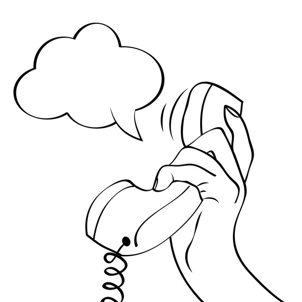 ręka trzyma telefon, pop-artu, ilustracja - Wektor, obraz
