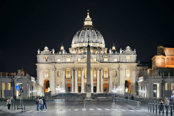 St. Peter Basilica at night in Vatican City.   - Photo, Image