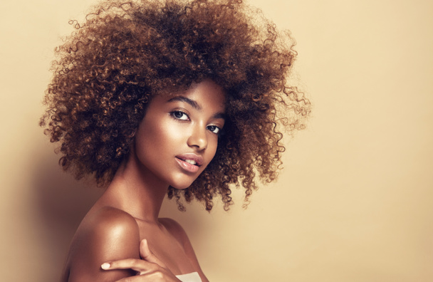 Retrato de belleza de mujer afroamericana con peinado afro - Foto, Imagen