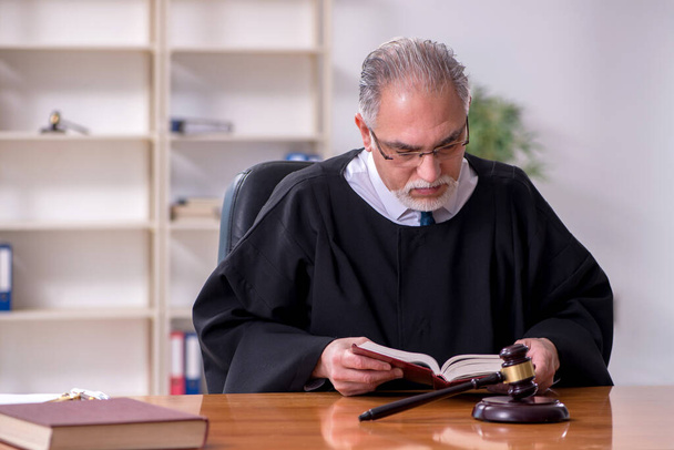 Old male judge working in courthouse - 写真・画像