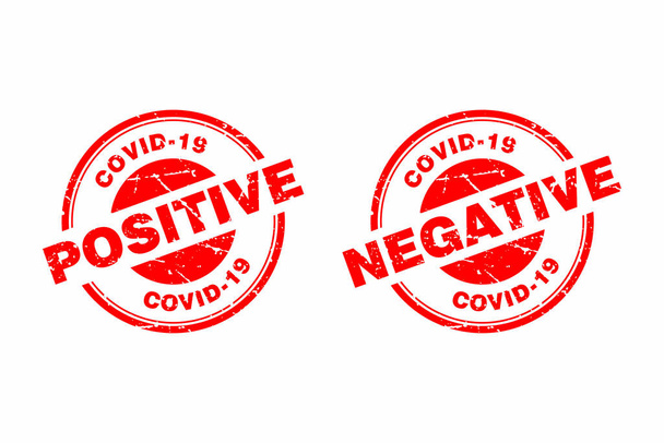 Absztrakt Red Grungy Covid-19 Test Rubber Stamp Sign with Circle Shape Illustration Vector, Coronavirus Covid-19 Pozitív és negatív szövegpecsét, Mark, Label Design Template - Vektor, kép
