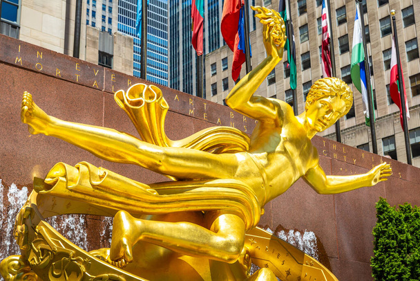 NEW YORK CITY, USA - MARCH 15, 2020: Prometheus Statue at Rockefeller Center in Manhattan, New York City, USA - Fotó, kép