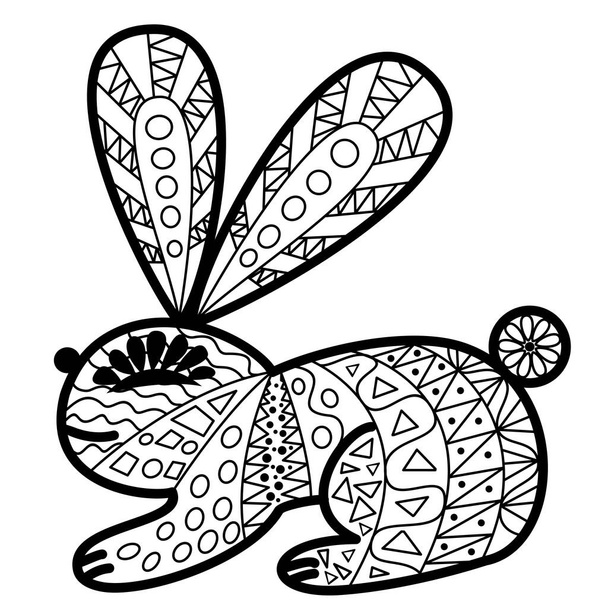 Hare with a pattern, coloring in black and white on a white background. Vector image - Vector, imagen