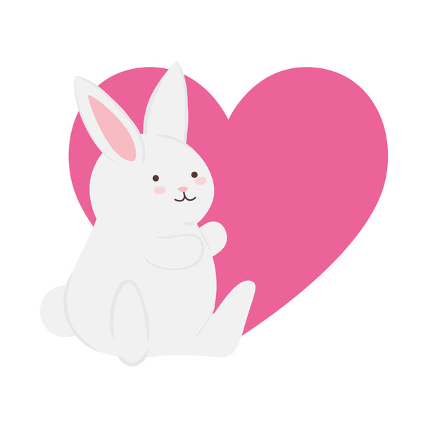 Niedlicher weißer Kaninchen-Cartoon im rosa Herz-Vektor-Design - Vektor, Bild