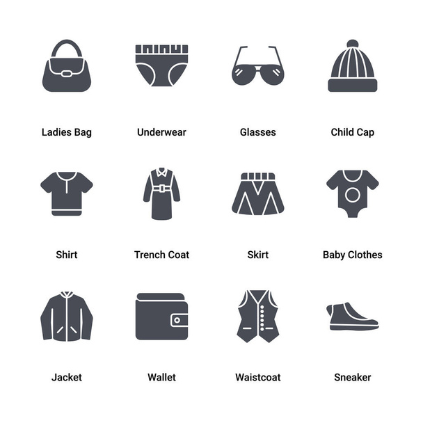 Glyph icons set Clothes and accessories fashion and beauty.  - Vector, Image