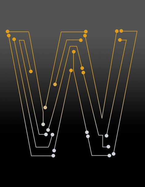 W harfi, elektronik bir bileşeni taklit eden çizgiler ve noktalarla oluşturuldu. - Fotoğraf, Görsel