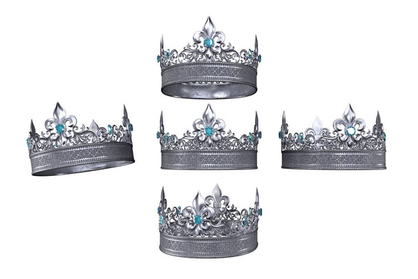 Keskiaikainen Jeweled Crown eristetty tausta, 3D-kuvitus, 3D-renderöinti - Valokuva, kuva
