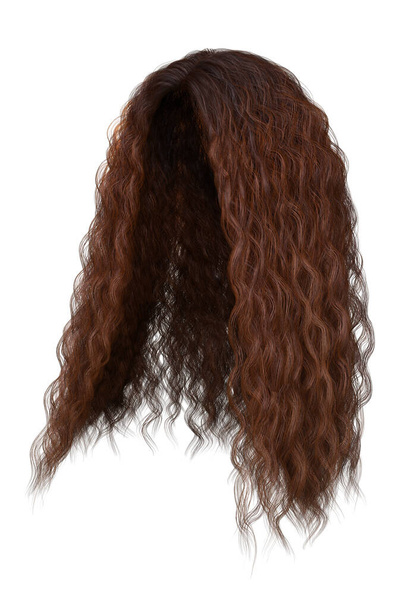 Длинные вьющиеся волосы на изолированном фоне, 3D рендеринг, 3D иллюстрация - Фото, изображение