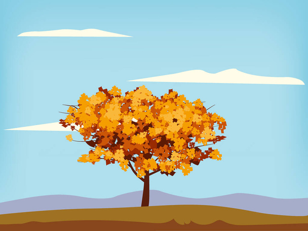 Paysage automnal arbre feuillage jaune orangé, lac, parc, horizon naturel. Illustration vectorielle isolée - Vecteur, image