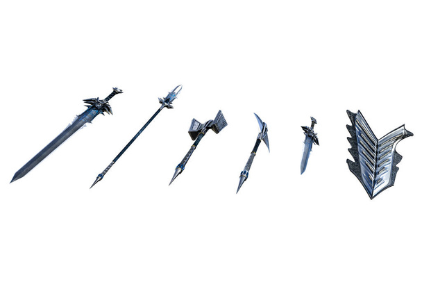 Conjunto de espadas de armas de fantasia, ilustração 3D, renderização 3D - Foto, Imagem