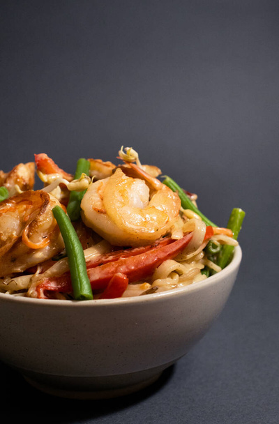 Asian udon Soba noodles with shrimp isolation, concept food - Photo, Image