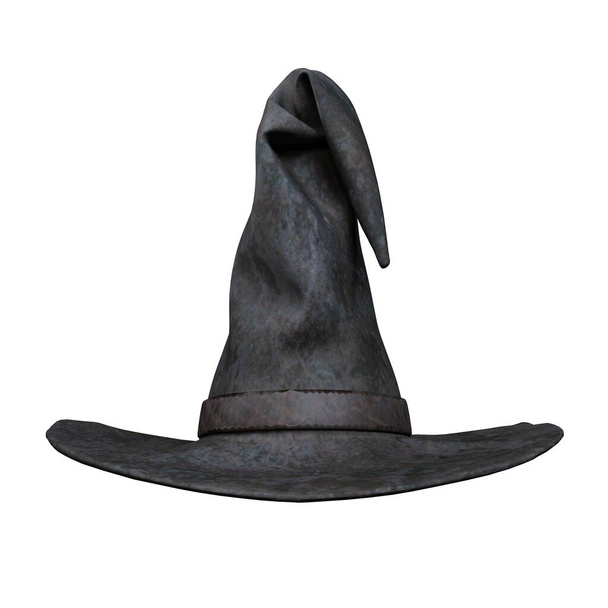 古い邪悪な黒い魔女の帽子、 3Dイラスト、 3Dレンダリング - 写真・画像