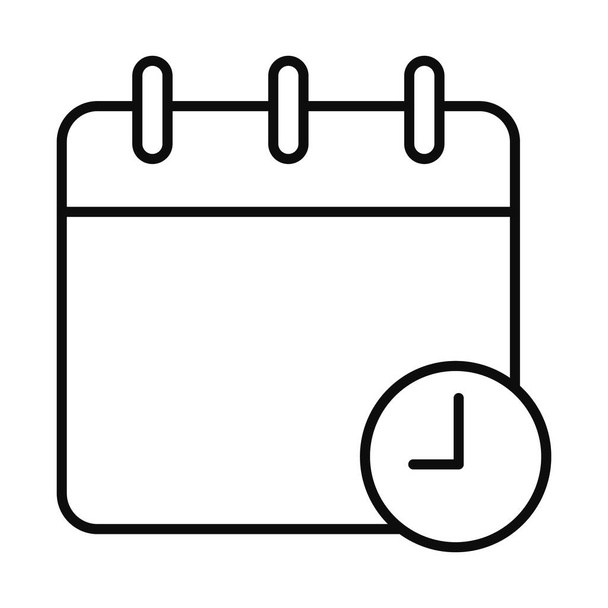 ícone de planejador de relógio e calendário, estilo de linha - Vetor, Imagem