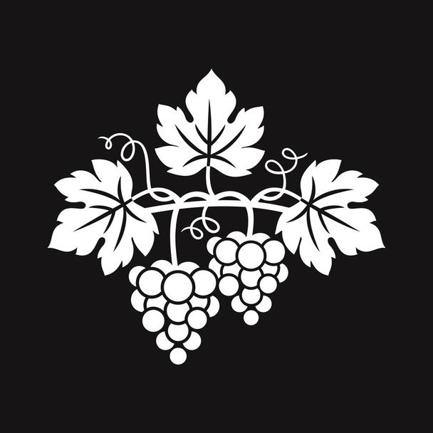 ワインデザインのコンセプト、バーメニュー、ジュースドリンク、フルーツジュース、健康的なビーガンフード、ブドウ栽培、ワインやジュースラベル、黒の背景にブドウの種子油のためのブドウの装飾パターン。ベクターイラスト. - ベクター画像