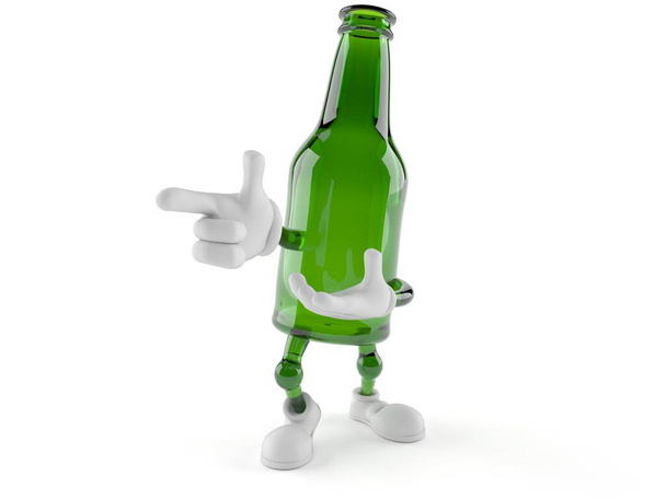Bottiglia di vetro verde carattere puntando dito isolato su sfondo bianco. Illustrazione 3d - Foto, immagini