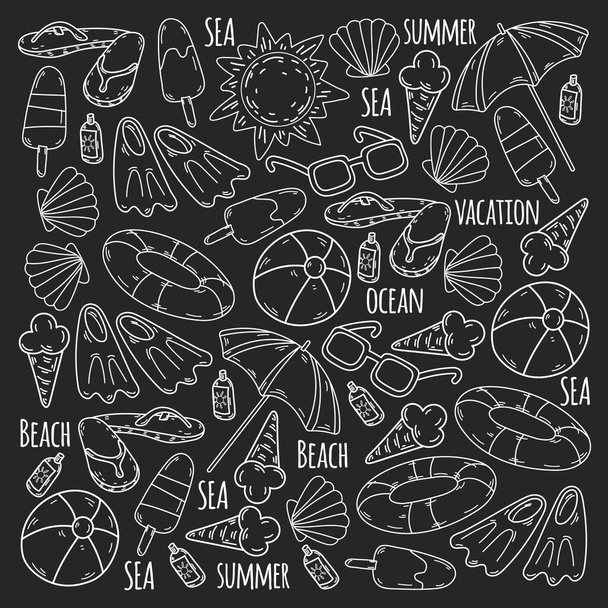 Summer, travel. Sea, ocean, beach. Vector pattern. - Vektor, kép