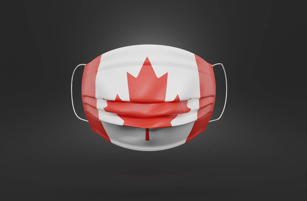 Orvosi maszk kanadai zászlóval szürke háttérrel. 3d illusztráció - Fotó, kép