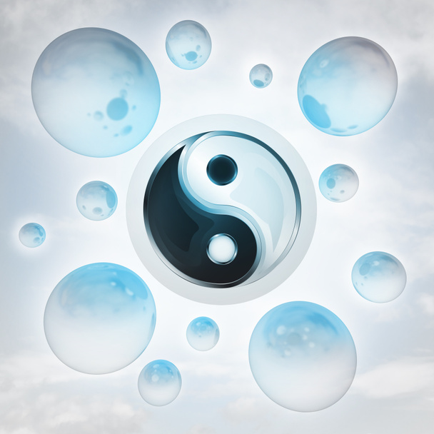 yin yang harmony with glossy bubbles in the air with flare - Фото, зображення