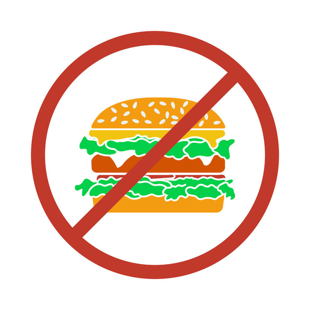 Icon Of Prohibited Hamburger. Flat Color Design. Vector Illustration. - Vettoriali, immagini