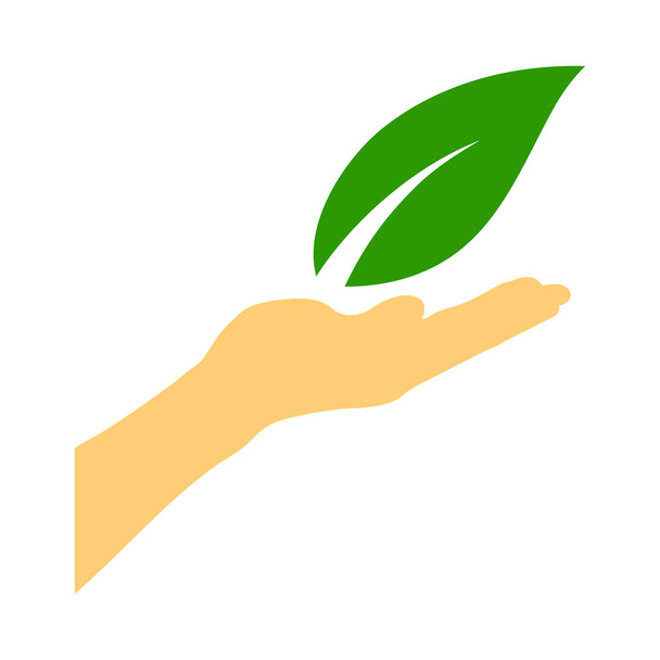 Hand Holding Leaf Icon. Flat Color Design. Vector Illustration. - Vetor, Imagem
