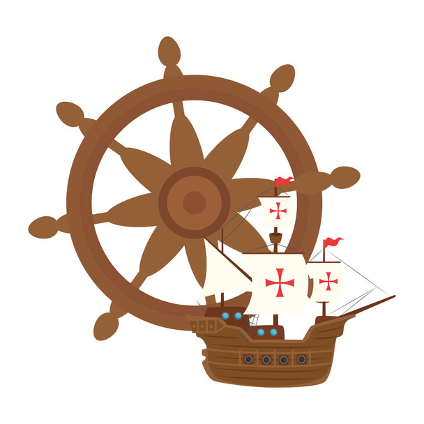 Kolumbusz hajó a kormánylapát vektor kialakítása előtt - Vektor, kép