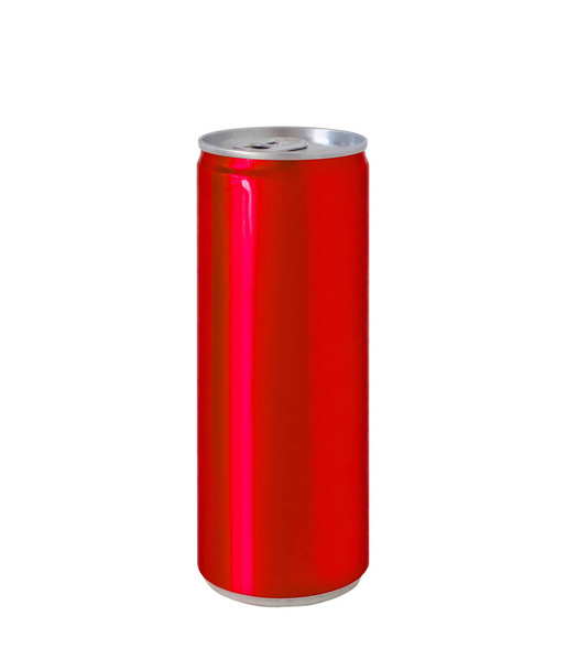 Aluminium rode kleur frisdrank blikje geïsoleerd op witte achtergrond met clipping pad - Foto, afbeelding