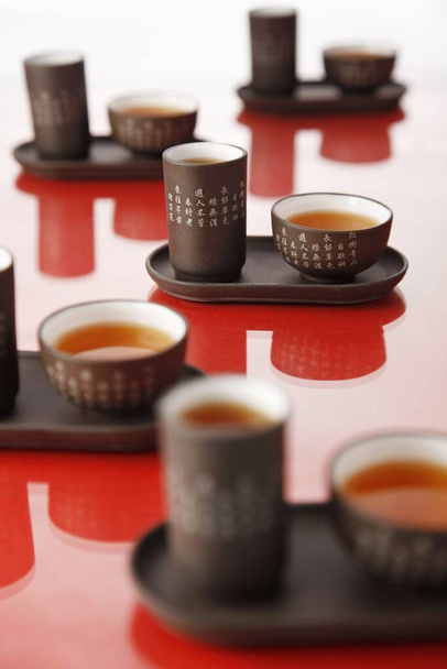 Chinese tea set close-up view - 写真・画像