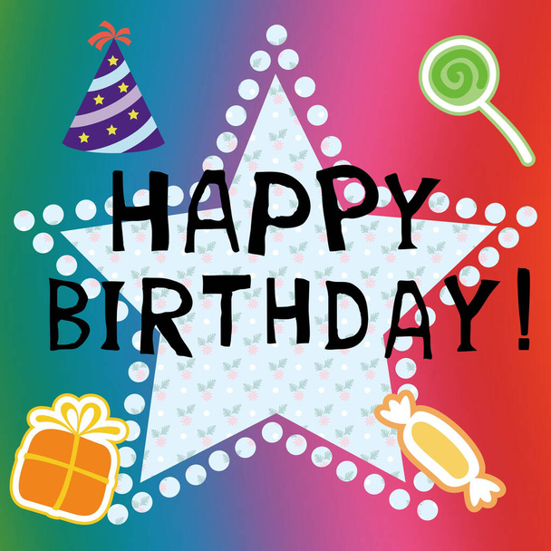 A Happy Birthday card illustration on a colorful background - Фото, изображение