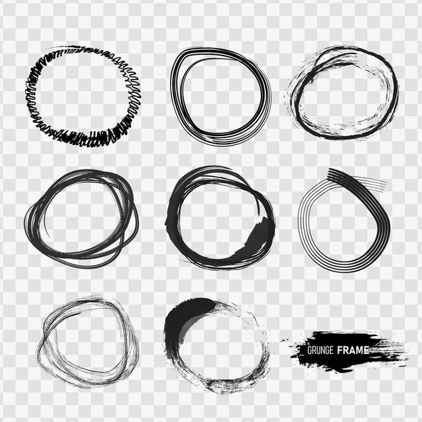 Set of hand drawn circles frame with black brush strokes. scribble circles vector design. - Vector, Image