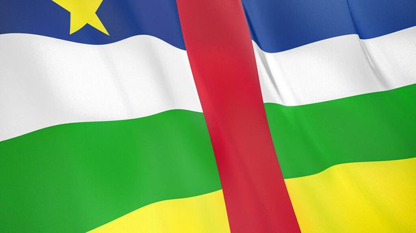 Le drapeau de la République centrafricaine. Illustration 3D de haute qualité. Parfait pour les nouvelles, reportage, événements.  - Photo, image