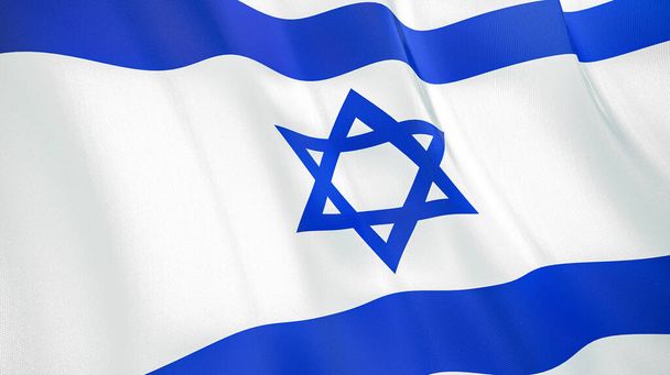 Die schwenkende Fahne Israels. Hochwertige 3D-Illustration. Perfekt für Nachrichten, Reportagen, Veranstaltungen.  - Foto, Bild