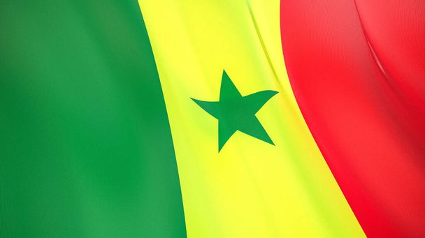 Le drapeau agitant du Sénégal. Illustration 3D de haute qualité. Parfait pour les nouvelles, reportage, événements.  - Photo, image